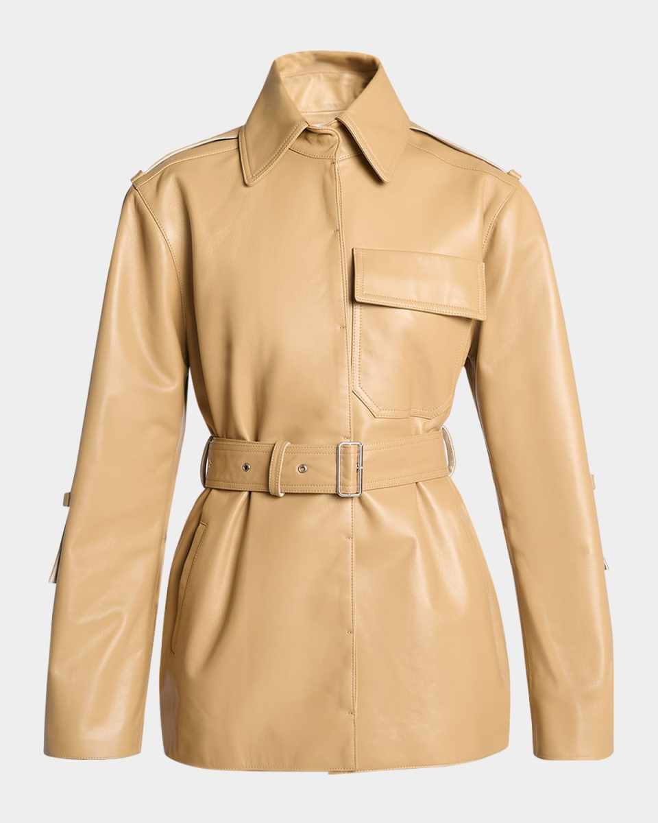 Belted Boxy Leather Jacket